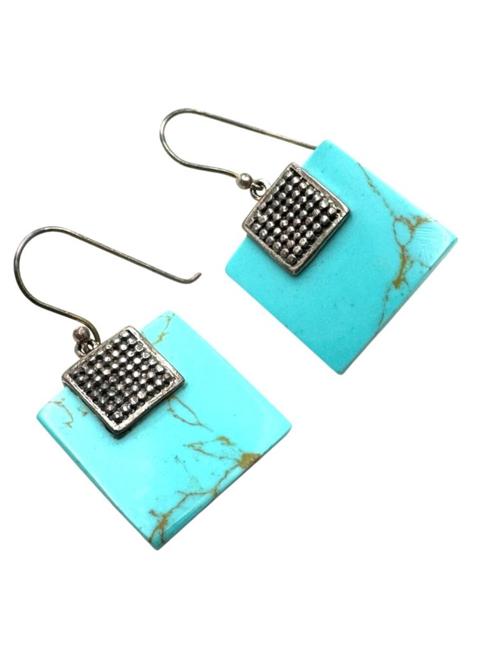 Blue Green Turquoise Sterling Silver Pierced Earrings 1.25" Original Card NOS